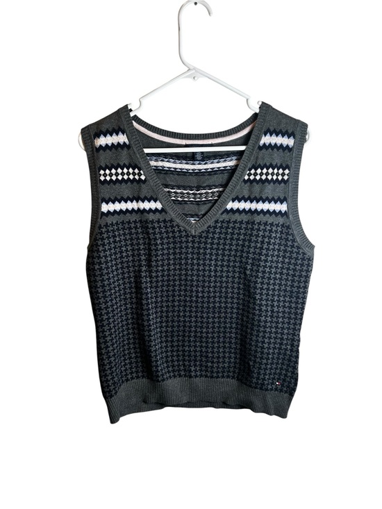 Tommy Hilfiger Sweaters - Tommy Hilfiger Sweater Vest Womens Large Grey Fair Isle Houndstooth Knit V Neck
